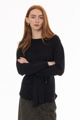 Black Tie Wrap Knit Sweater