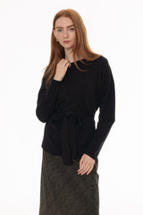 Black Tie Wrap Knit Sweater