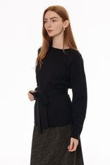 Black Tie Wrap Knit Sweater