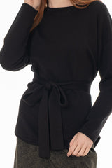 Black Tie Wrap Knit Sweater