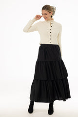 Black Tiered Silk Feel Maxi Skirt