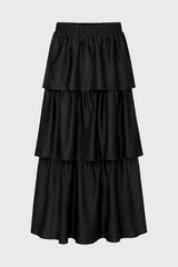 Black Tiered Silk Feel Maxi Skirt