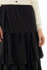Black Tiered Silk Feel Maxi Skirt