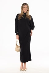 Black Turtleneck Dolman Maxi Dress