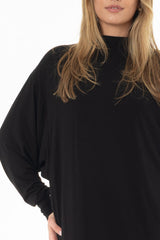 Black Turtleneck Dolman Maxi Dress