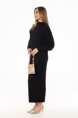 Black Turtleneck Dolman Maxi Dress