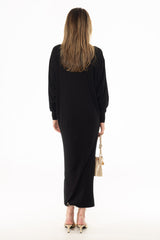 Black Turtleneck Dolman Maxi Dress