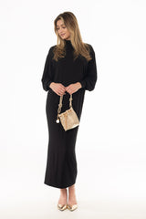 Black Turtleneck Dolman Maxi Dress