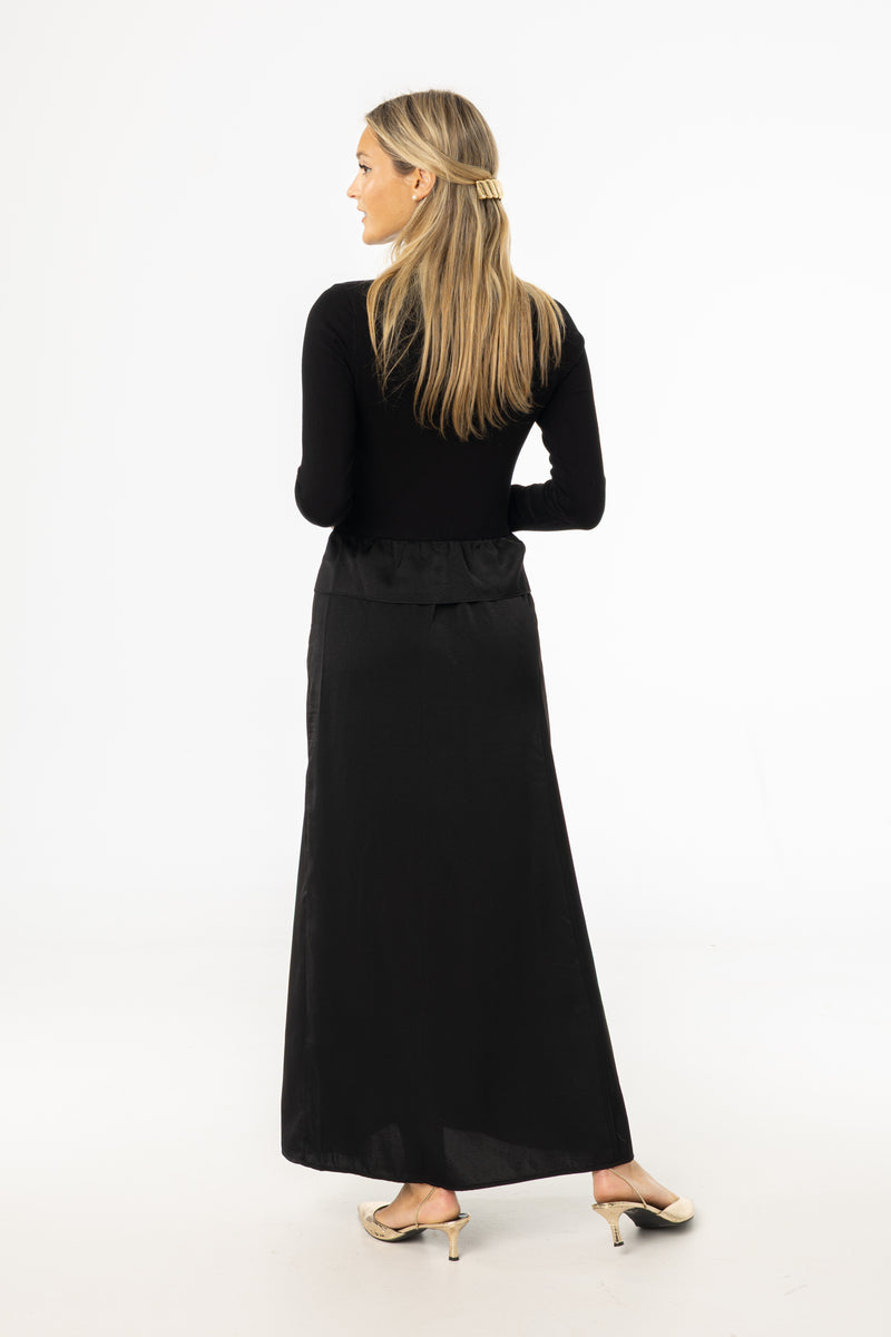 Black Two Tone Fabric Maxi Dress