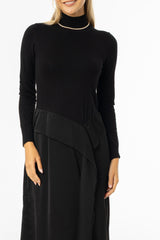 Black Two Tone Fabric Maxi Dress