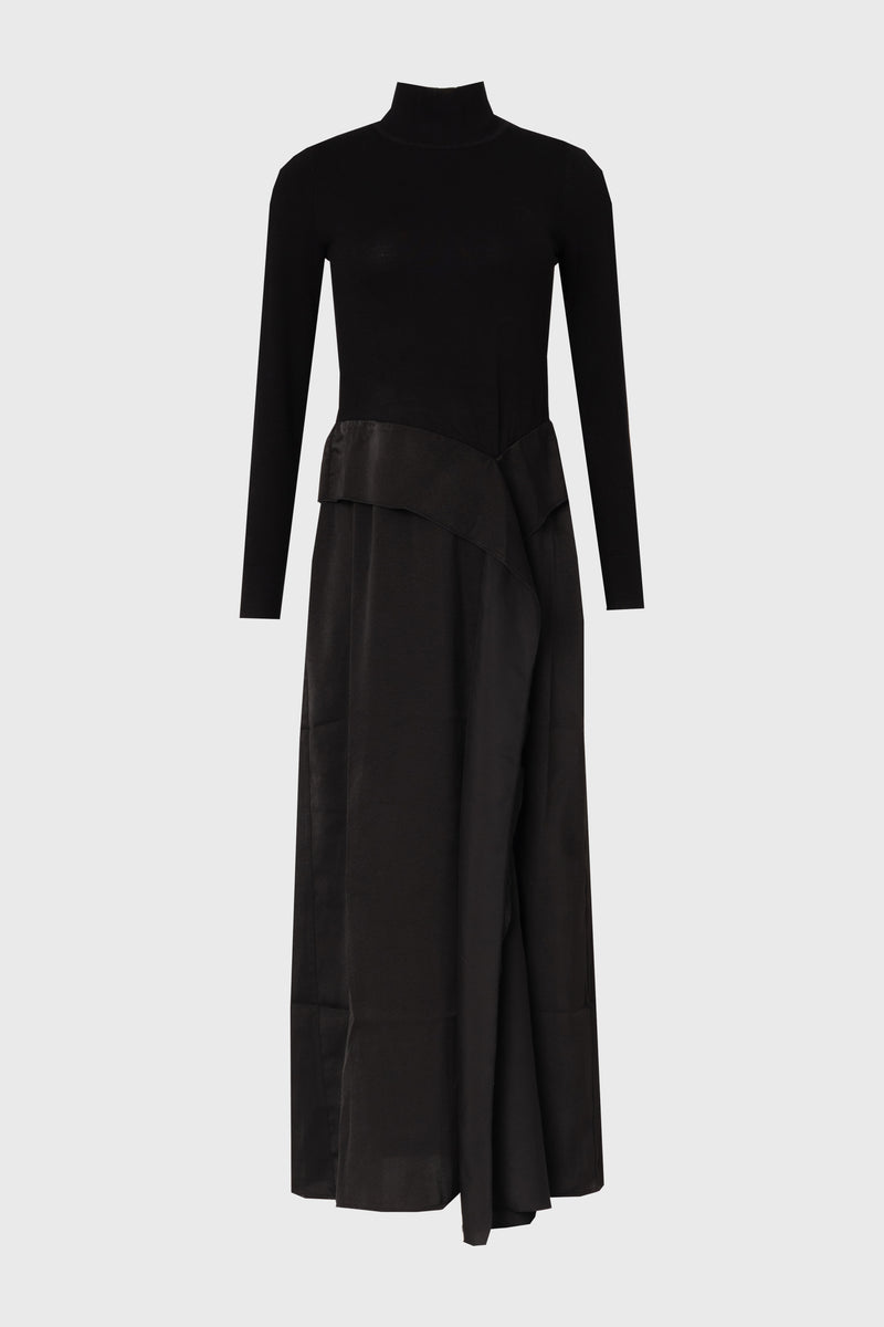 Black Two Tone Fabric Maxi Dress
