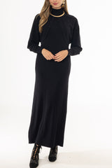 Black Turtleneck Ribbed Knit Maxi Jumper