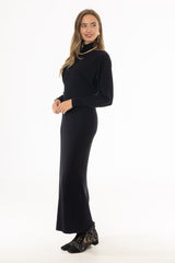 Black Turtleneck Ribbed Knit Maxi Jumper