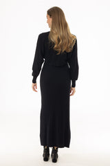 Black Turtleneck Ribbed Knit Maxi Jumper