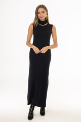 Black Turtleneck Ribbed Knit Maxi Jumper