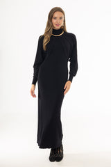 Black Turtleneck Ribbed Knit Maxi Jumper