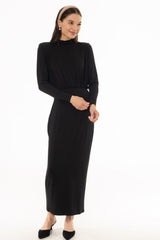 Black Waisted Turtleneck Maxi Dress