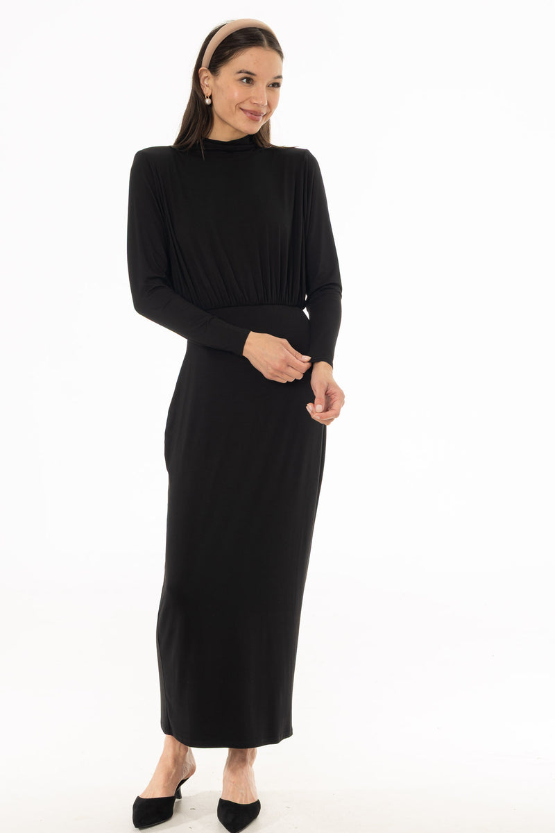 Black Waisted Turtleneck Maxi Dress