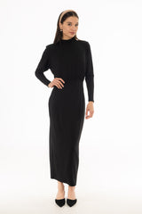 Black Waisted Turtleneck Maxi Dress