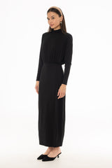 Black Waisted Turtleneck Maxi Dress