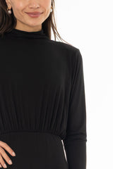 Black Waisted Turtleneck Maxi Dress