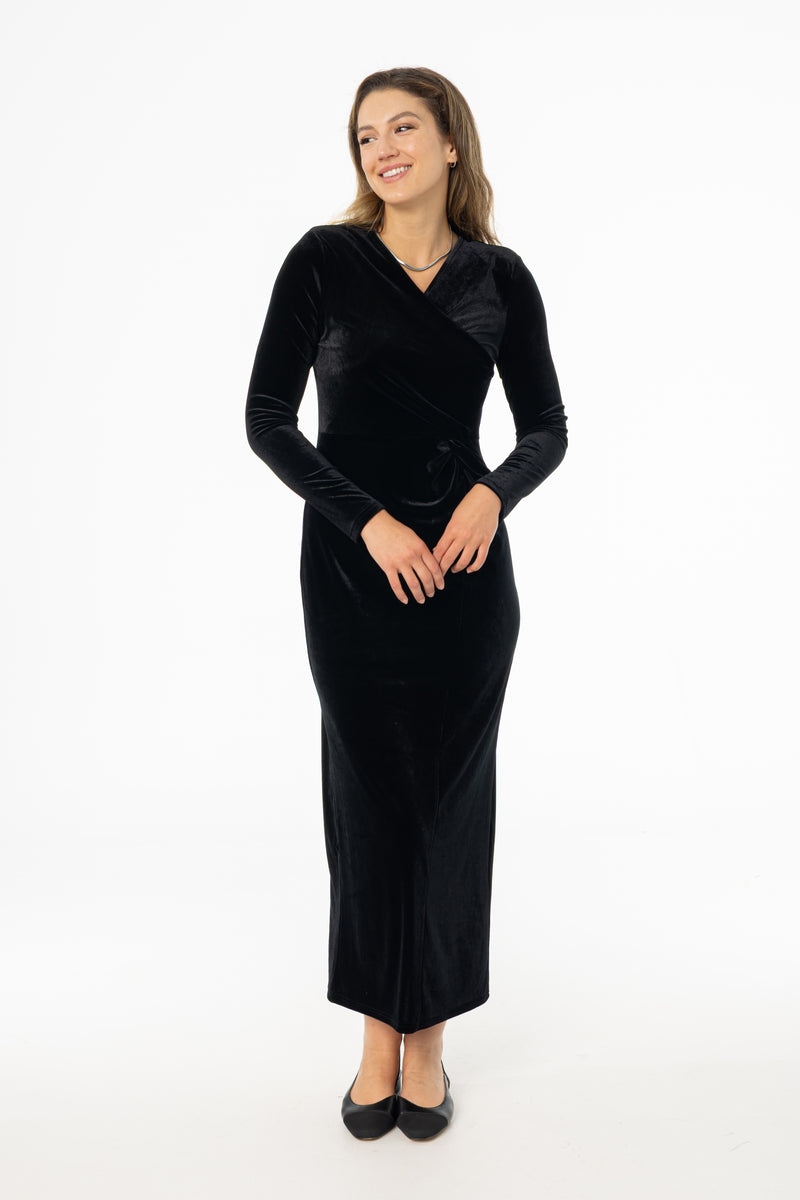 Black Twist Velour Maxi Dress