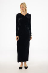 Black Twist Velour Maxi Dress