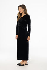 Black Twist Velour Maxi Dress
