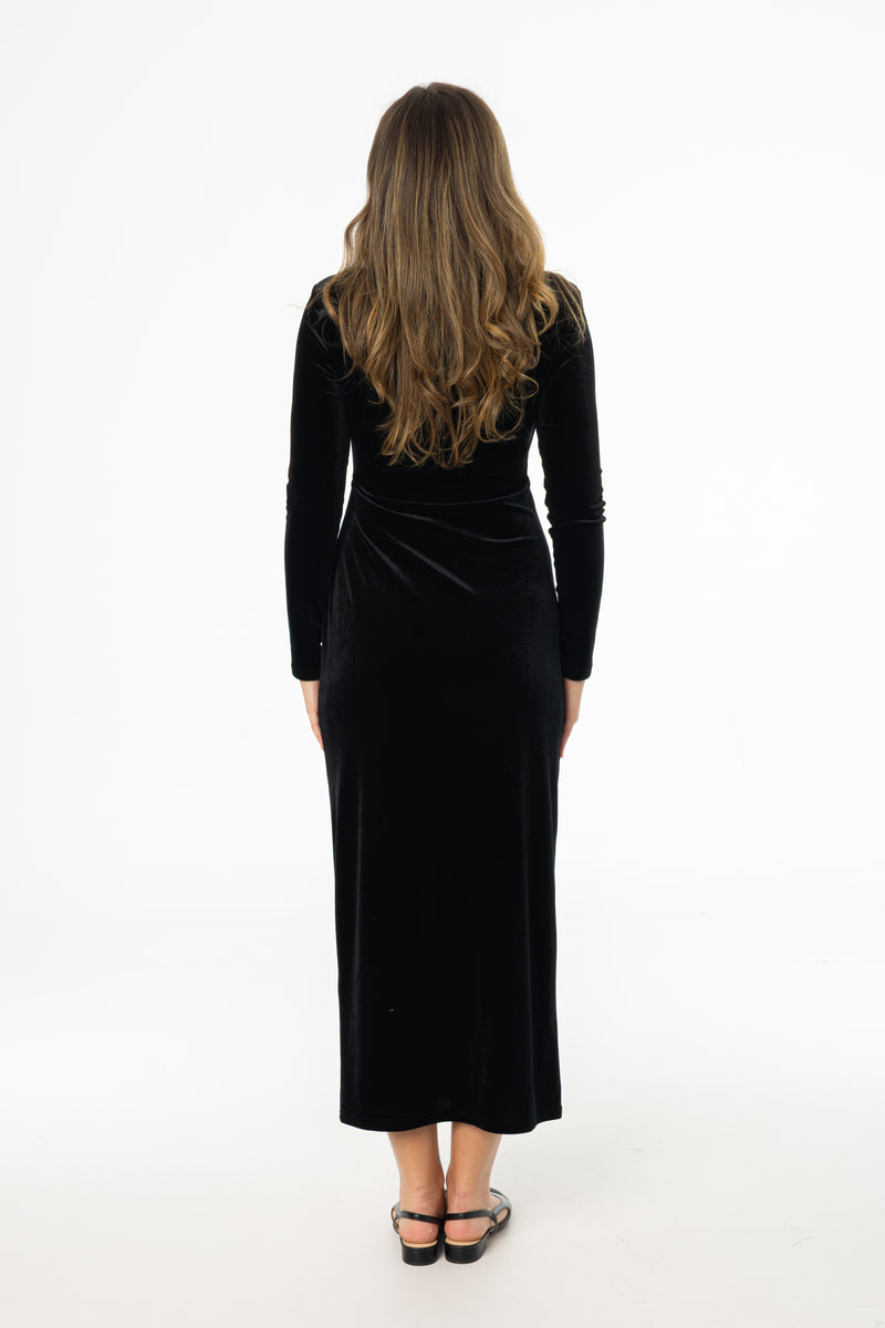 Black Twist Velour Maxi Dress