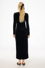 Black Twist Velour Maxi Dress