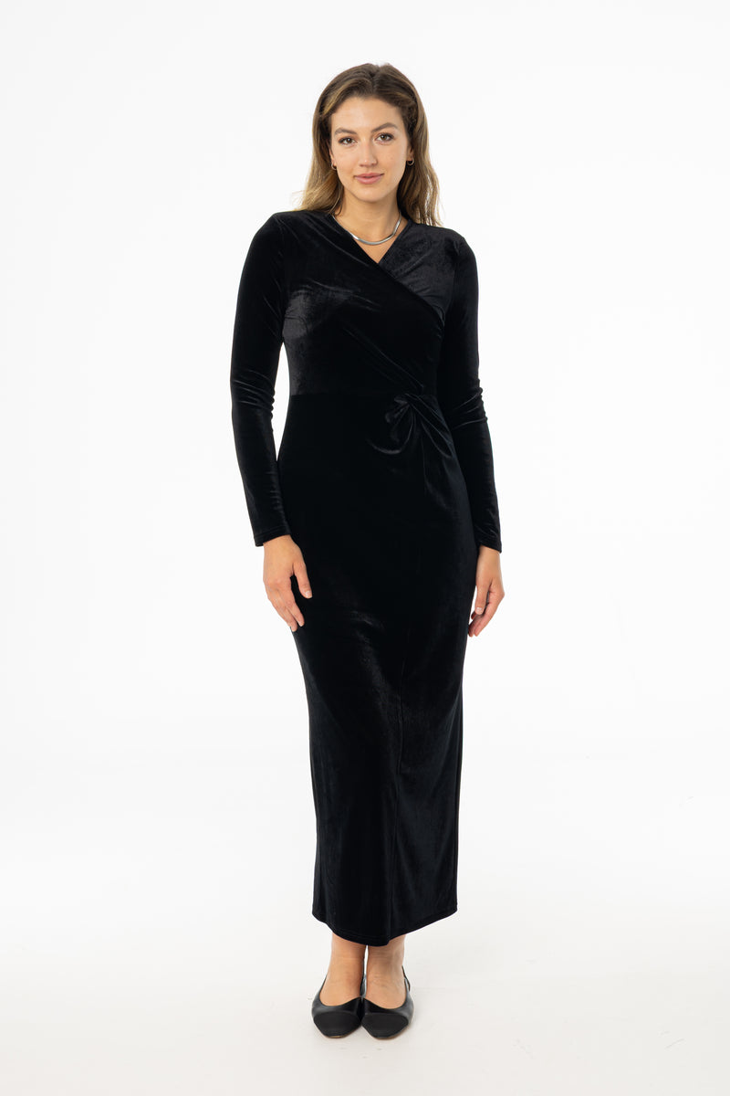 Black Twist Velour Maxi Dress