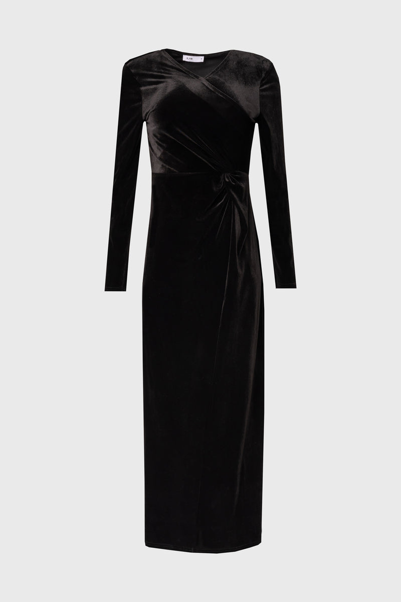 Black Twist Velour Maxi Dress