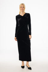 Black Twist Velour Maxi Dress
