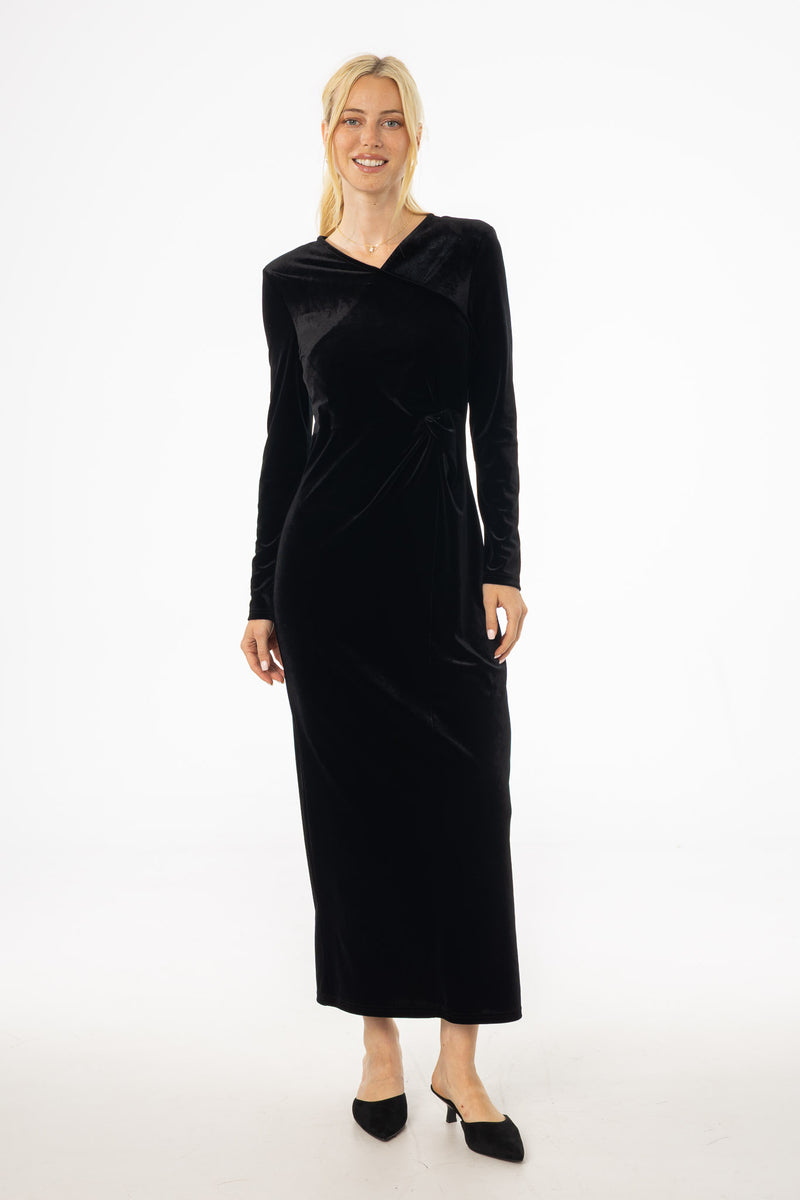 Black Twist Velour Maxi Dress