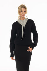 Black Two Tone Knit Hoodie
