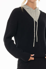 Black Two Tone Knit Hoodie