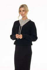 Black Two Tone Knit Hoodie