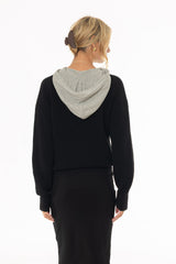 Black Two Tone Knit Hoodie