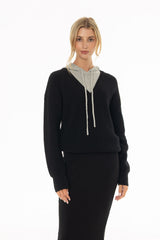 Black Two Tone Knit Hoodie