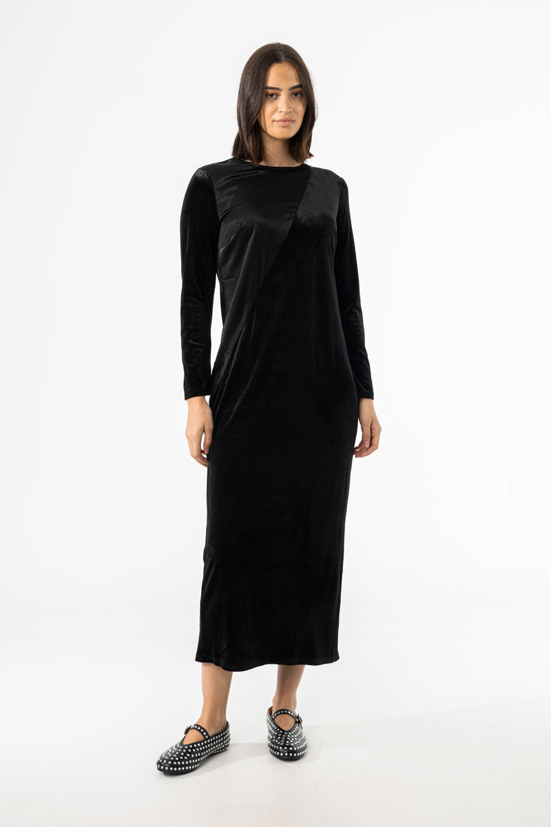 Black Two Tone Velour Silk Maxi