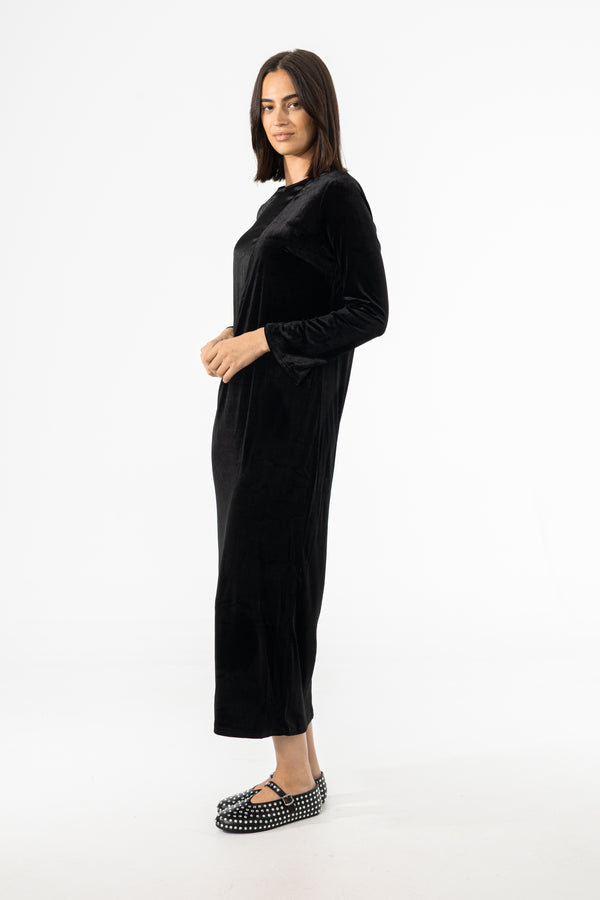 Black Two Tone Velour Silk Maxi