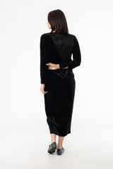 Black Two Tone Velour Silk Maxi