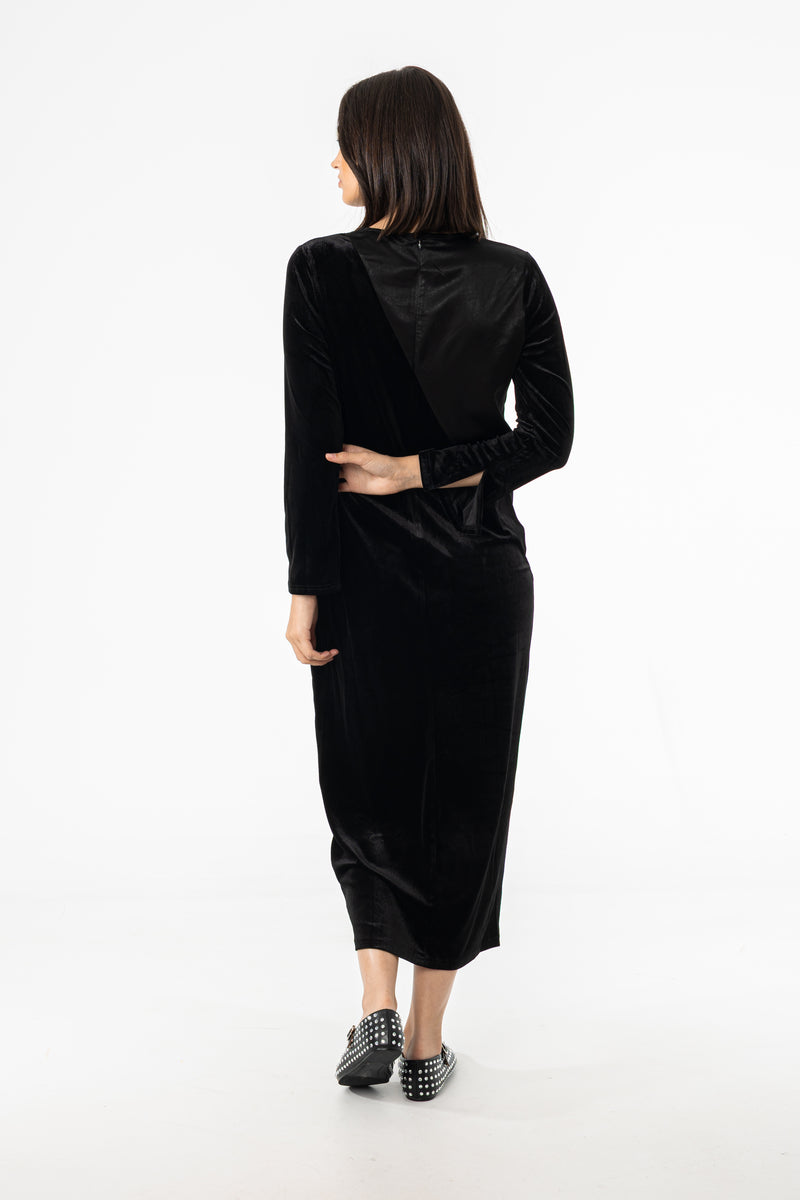 Black Two Tone Velour Silk Maxi