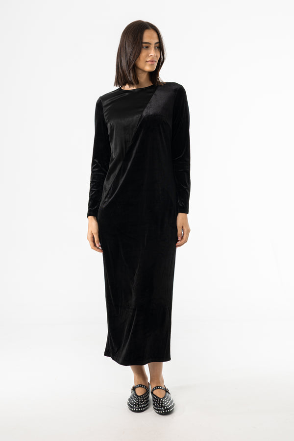 Black Two Tone Velour Silk Maxi