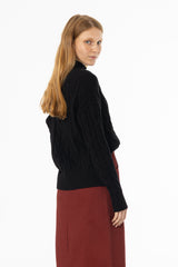Black V-Neck Cable Knit Sweater