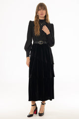 Black V Neck Tiered Maxi Dress