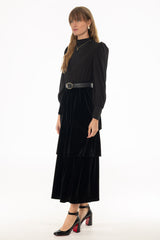 Black V Neck Tiered Maxi Dress