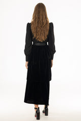 Black V Neck Tiered Maxi Dress