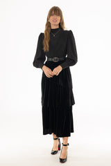 Black V Neck Tiered Maxi Dress
