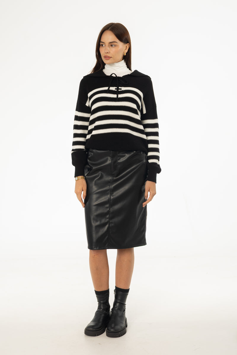 Black Vegan Leather Pencil Skirt